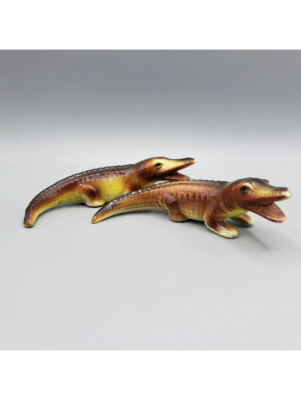 Vintage California Alligator Salt and Pepper Shakers Porcelain Long